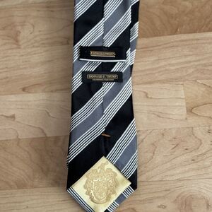 Donald J Trump Signature Collection Tie Black & White Striped Necktie 59” X 3.75